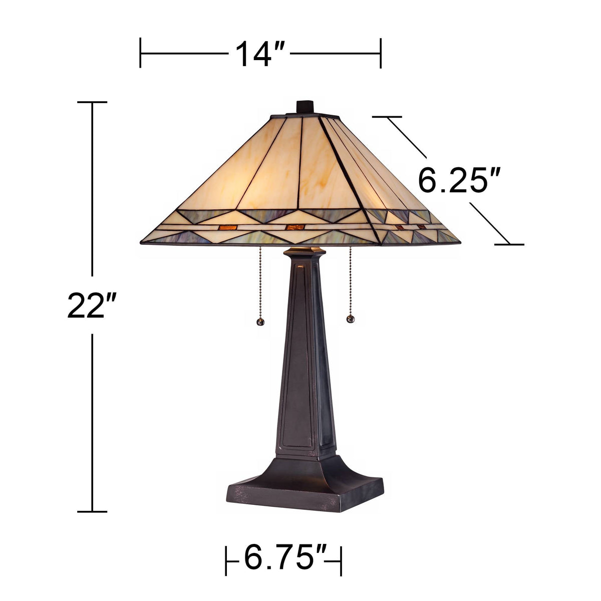 Robert Louis Tiffany Art Deco Accent Table Lamp 21.5" High Mission Bronze Stained Glass Shade for Living Room Family Bedroom Bedside Office