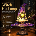 Stained Glass Witch Hat Lamp, Tiffany Style USB LED Night Light for Halloween Party & Witchy Home Decor,Amber,11.81 in