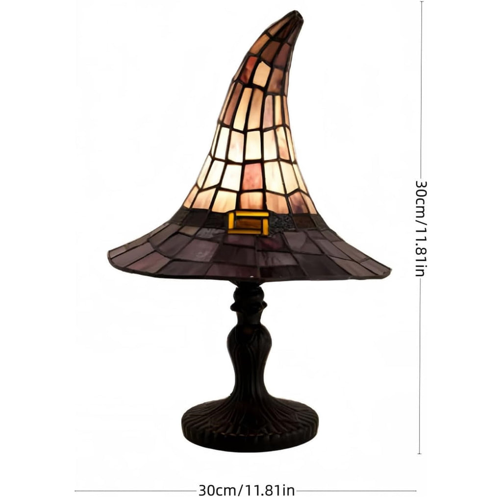 Stained Glass Witch Hat Lamp, Tiffany Style USB LED Night Light for Halloween Party & Witchy Home Decor,Amber,11.81 in