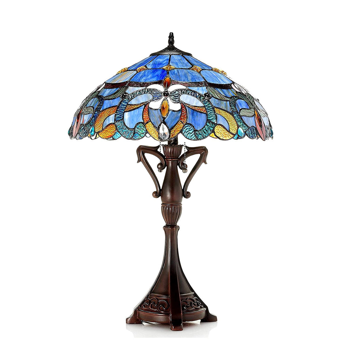 18 Inch Victorian Design Tiffany Style Glass Table Lamp, Multicolor