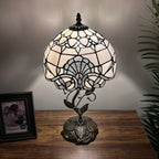Tiffany Table Lamp White Stained Glass Baroque Style Lavender Included LED Bulb for Living Room Bedroom Bedside 10"W*10"D*20"H