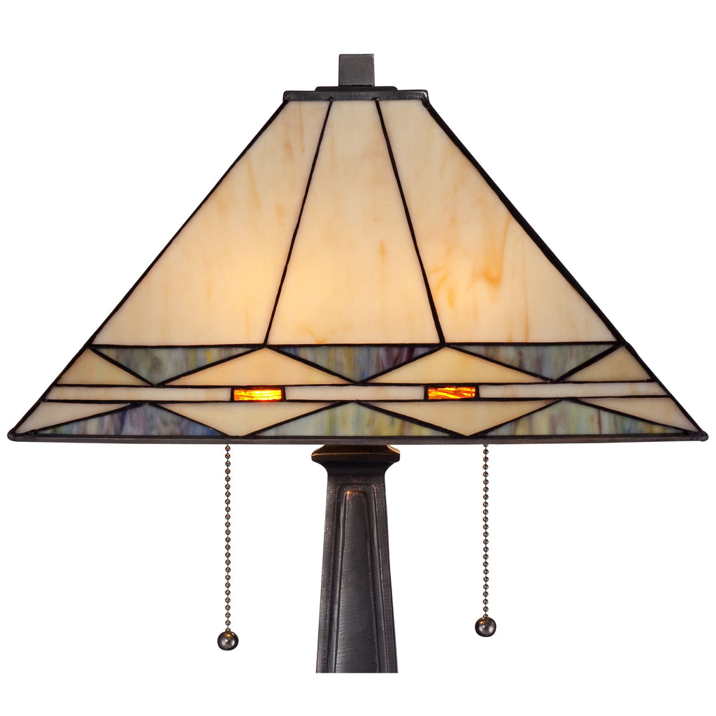 Robert Louis Tiffany Art Deco Accent Table Lamp 21.5" High Mission Bronze Stained Glass Shade for Living Room Family Bedroom Bedside Office