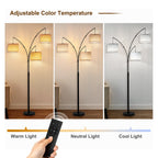 Cozylumi™ Netin 80? 3-Light Modern Dimmable Black Arc Floor Lamp with Beige Shades