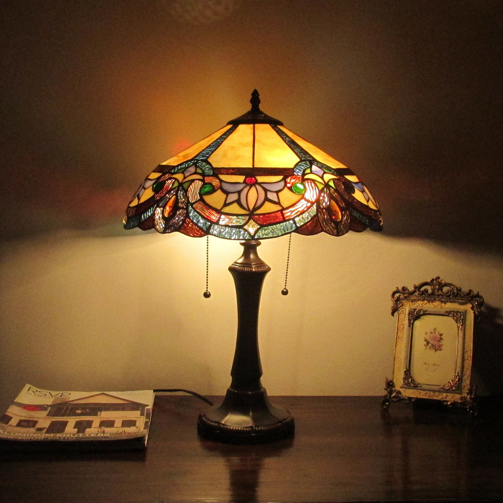 RADIANCE Goods Tiffany-Style Victorian 2 Light Dark Bronze Table Lamp 16" Wide